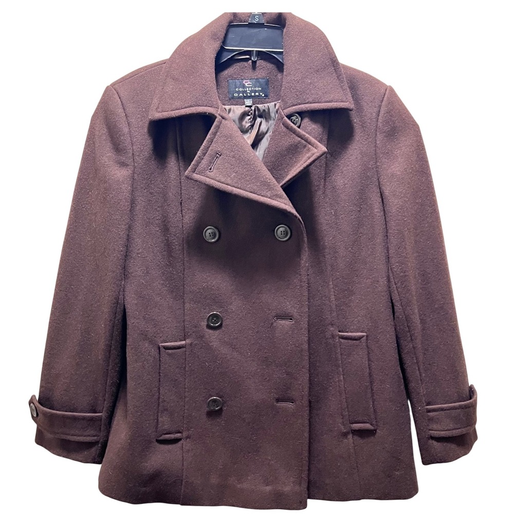 Collection Gallery Wool Blend Pea Coat Womens Brown Double Breasted Jacket‎